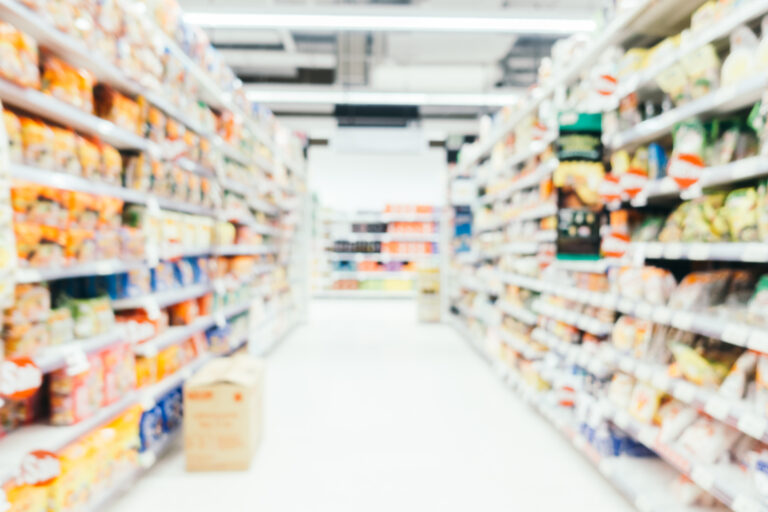 Abstract blur and defocused supermarket interior for background