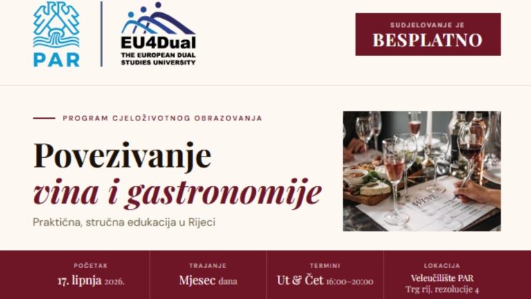Poziv na besplatnu edukaciju – „Povezivanje vina i gastronomske ponude“ / HZZ vaučer